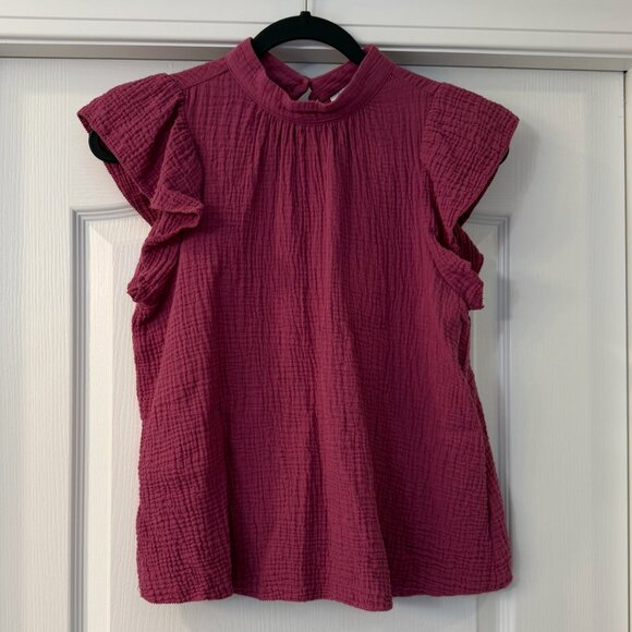 NWOT Joe's Jeans Gauzy Flutter Sleeve Mock-Neck Top (Small) - Picture 3 of 5